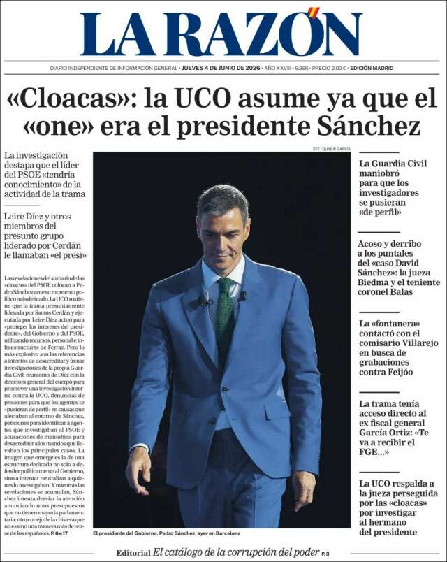Portada de La Razón