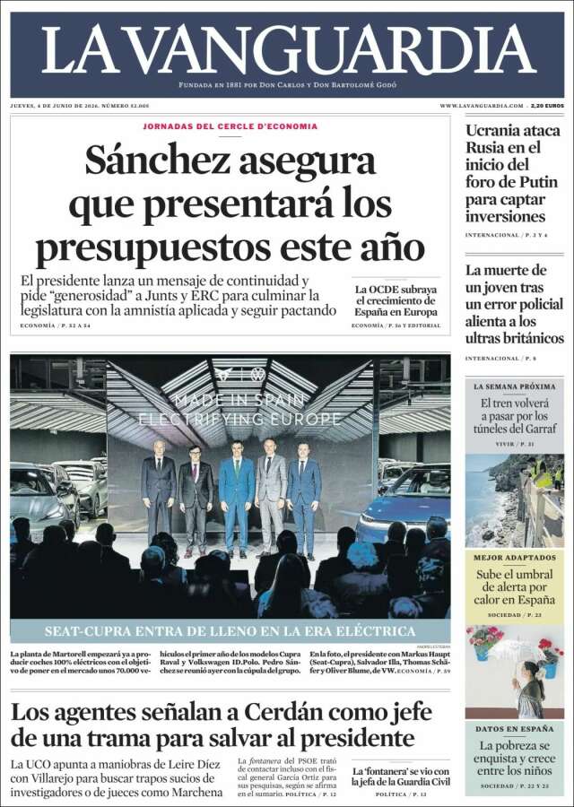 Portada de La Vanguardia