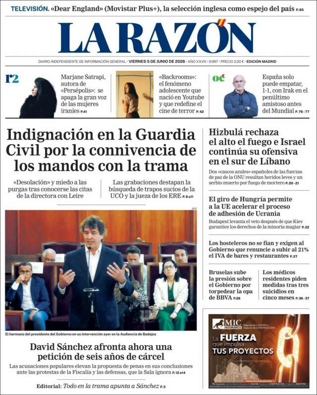 Portada de La Razón