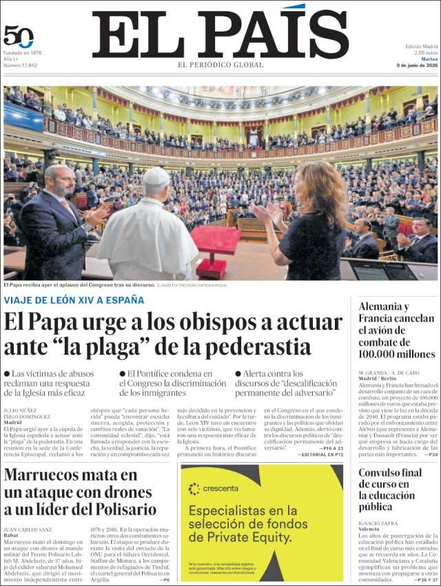Portada de El País