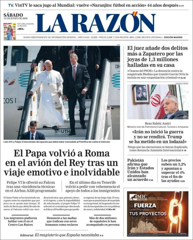 Portada de La Razón