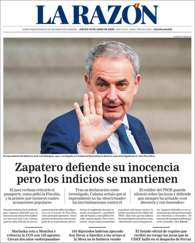 Portada de La Razón