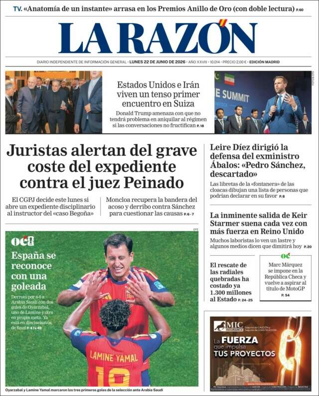 Portada de La Razón