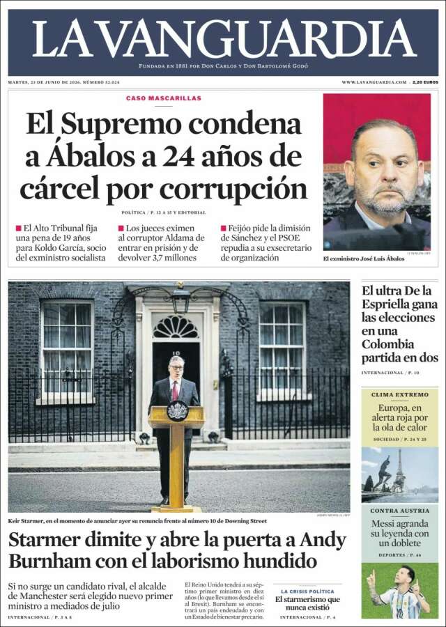 Portada de La Vanguardia