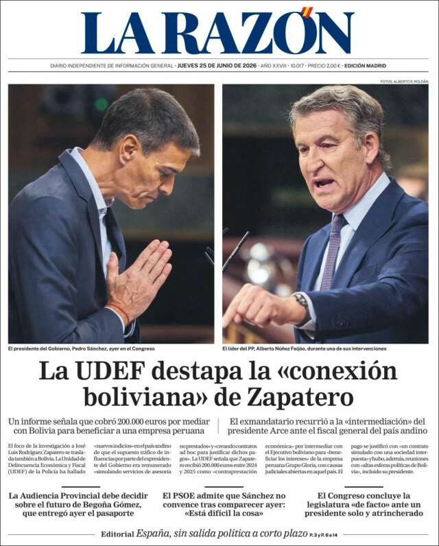 Portada de La Razón