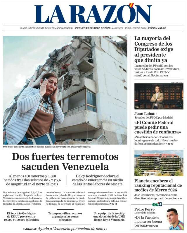 Portada de La Razón