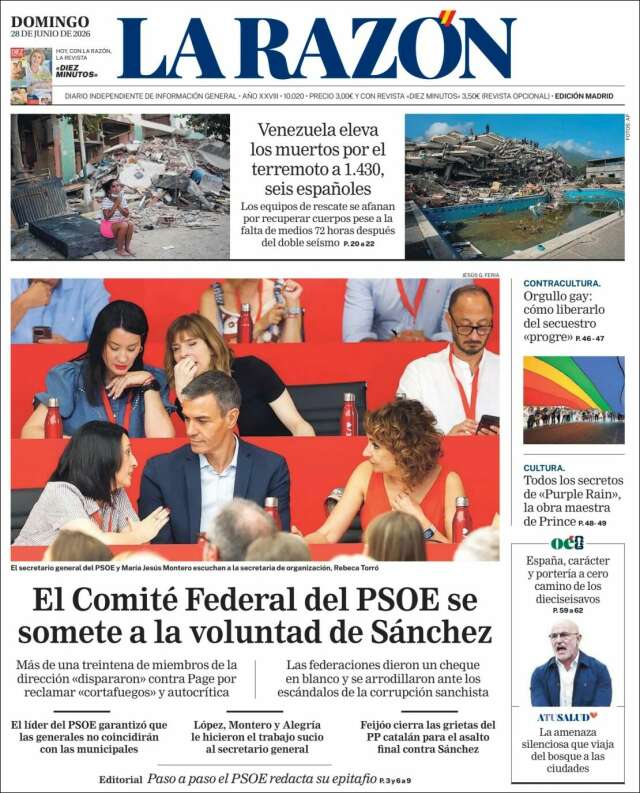 Portada de La Razón