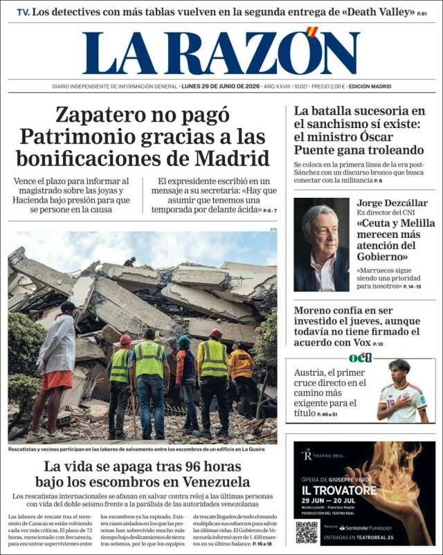 Portada de La Razón