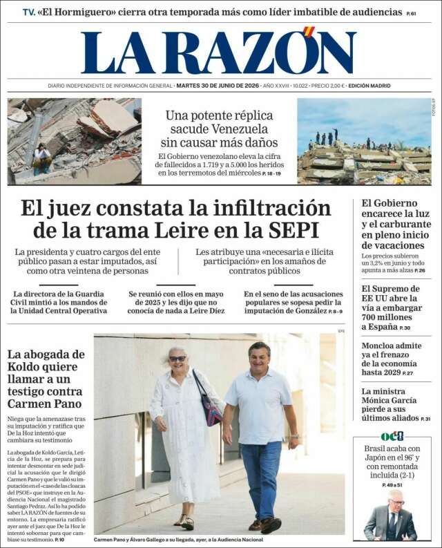 Portada de La Razón