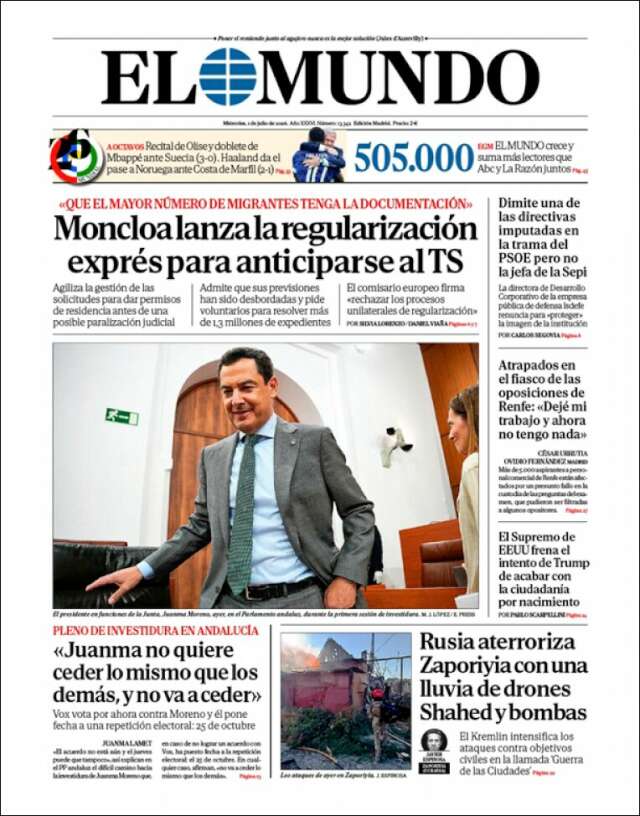 Portada de El Mundo