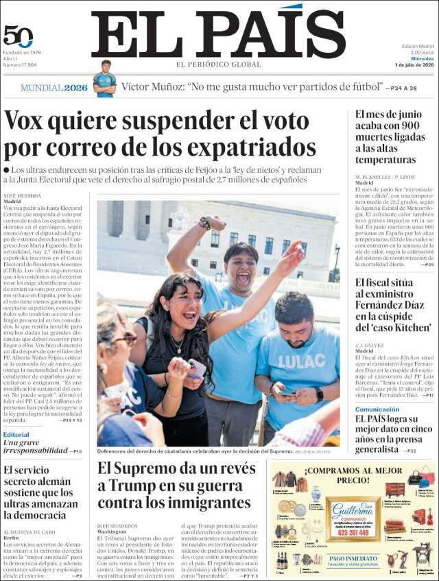 Portada de El País