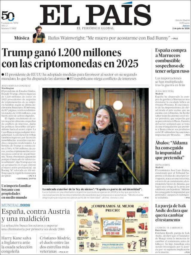 Portada de El País