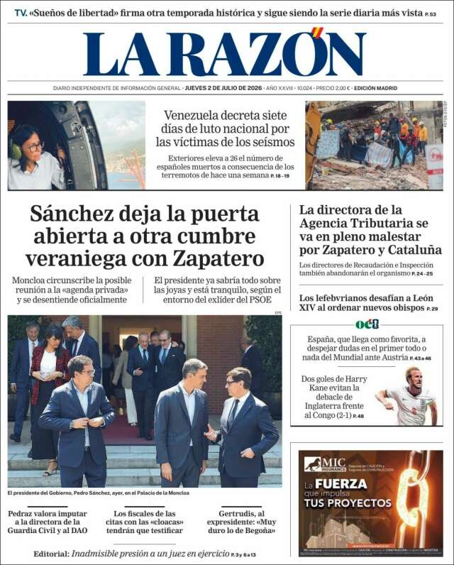 Portada de La Razón