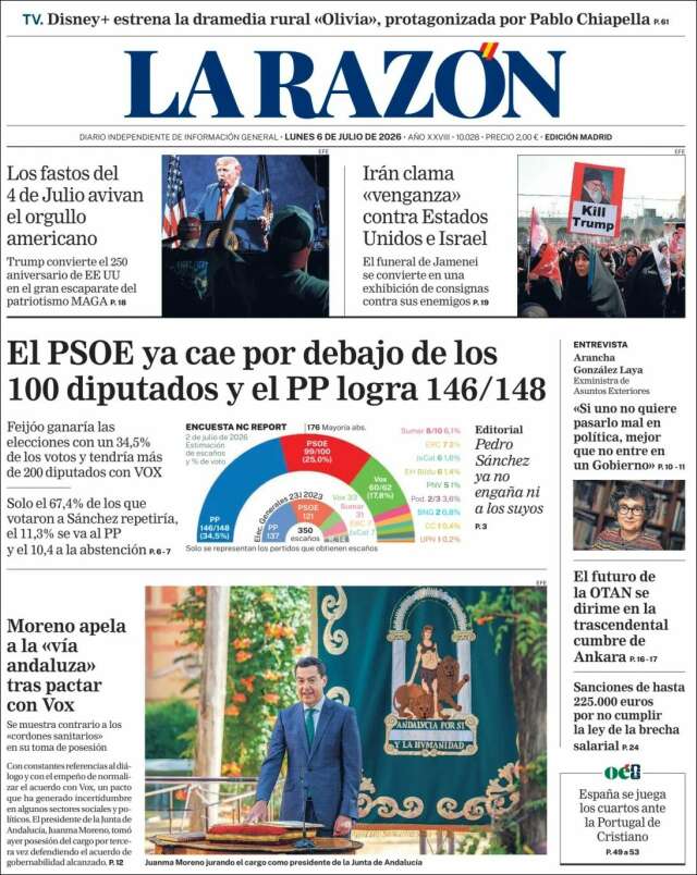 Portada de La Razón