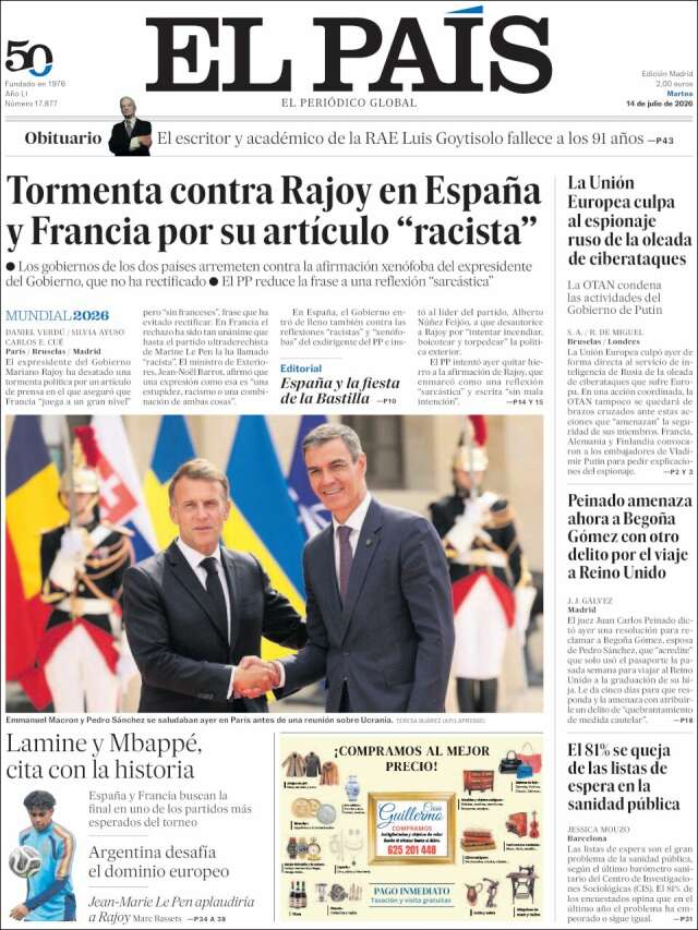 Portada de El País