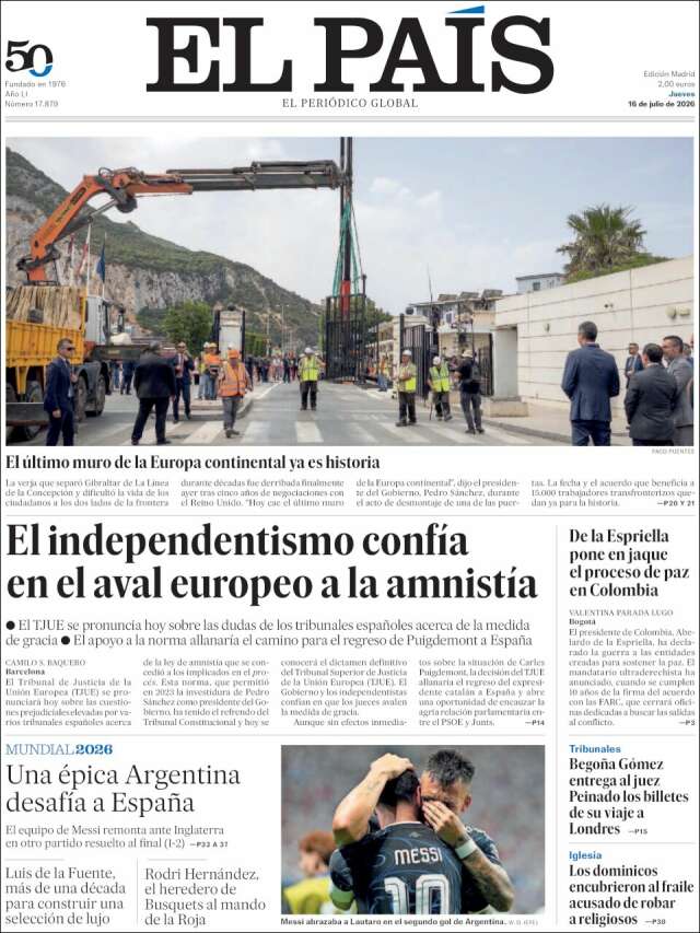 Portada de El País