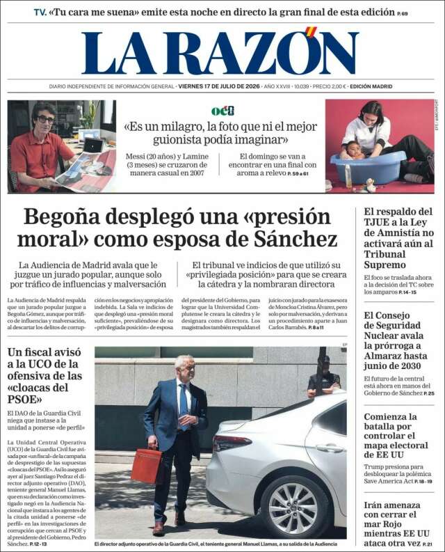 Portada de La Razón