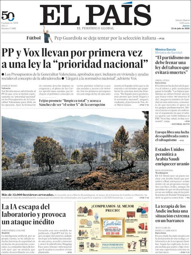 Portada de El País