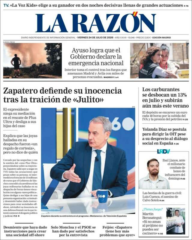 Portada de La Razón