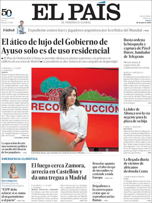 Portada de El País