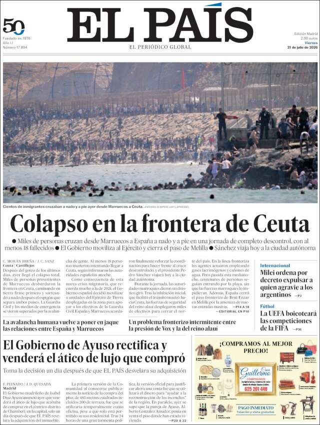Portada de El País