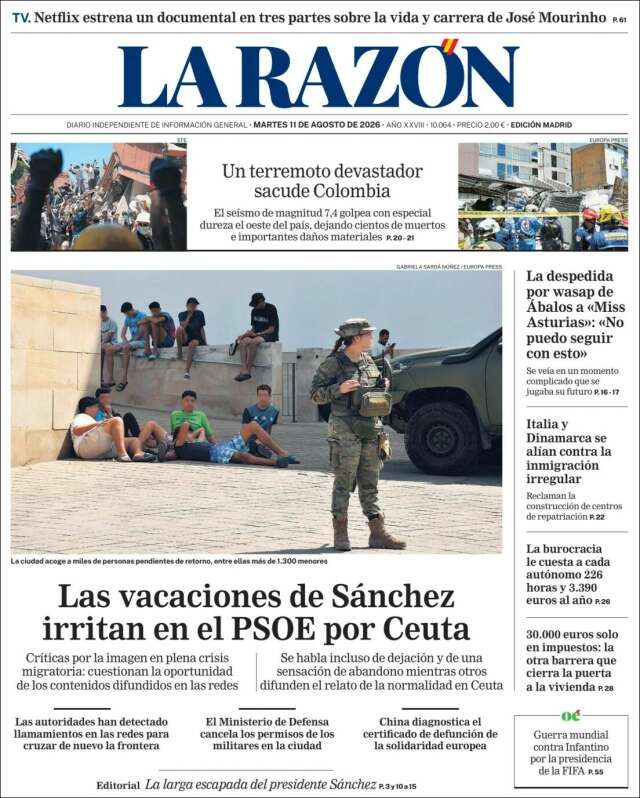 Portada de La Razón