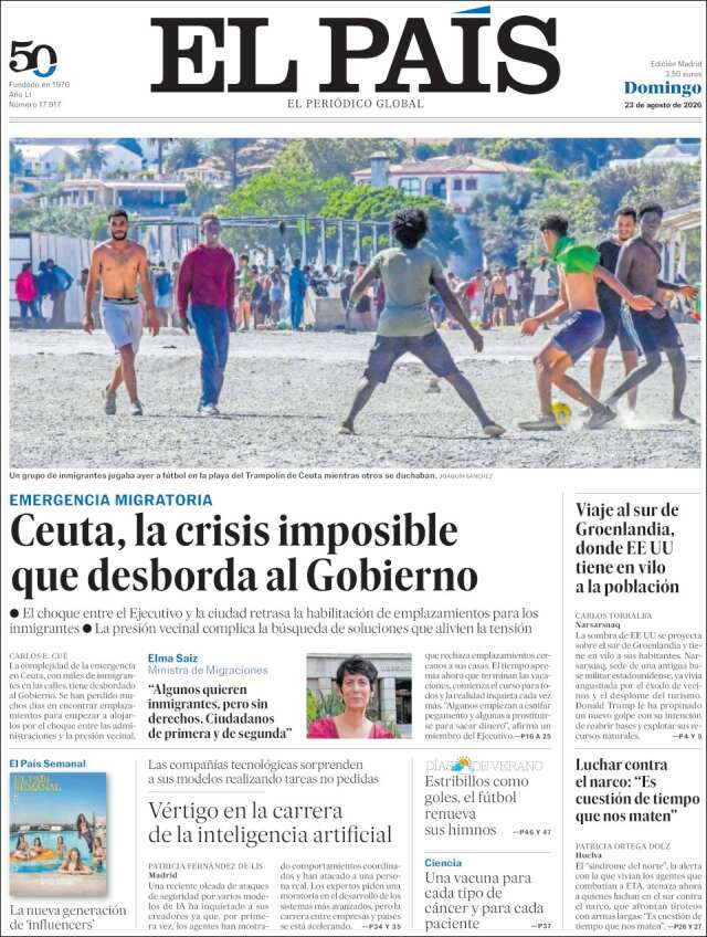 Portada de El País
