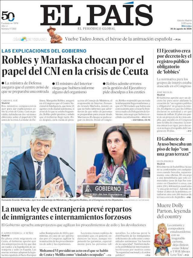Portada de El País