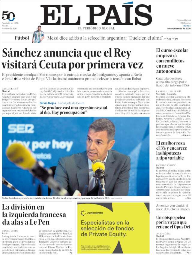 Portada de El País