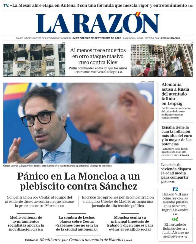Portada de La Razón