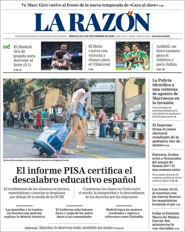 Portada de La Razón