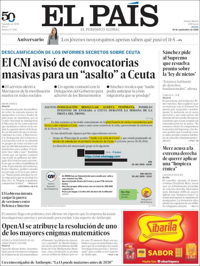 Portada de El País
