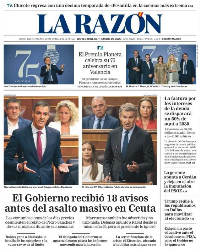 Portada de La Razón