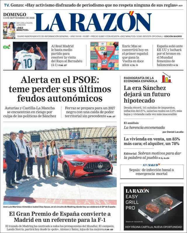 Portada de La Razón