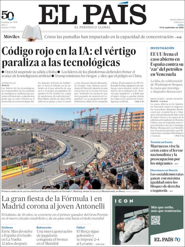 Portada de El País