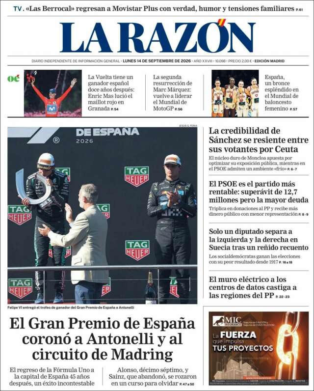 Portada de La Razón