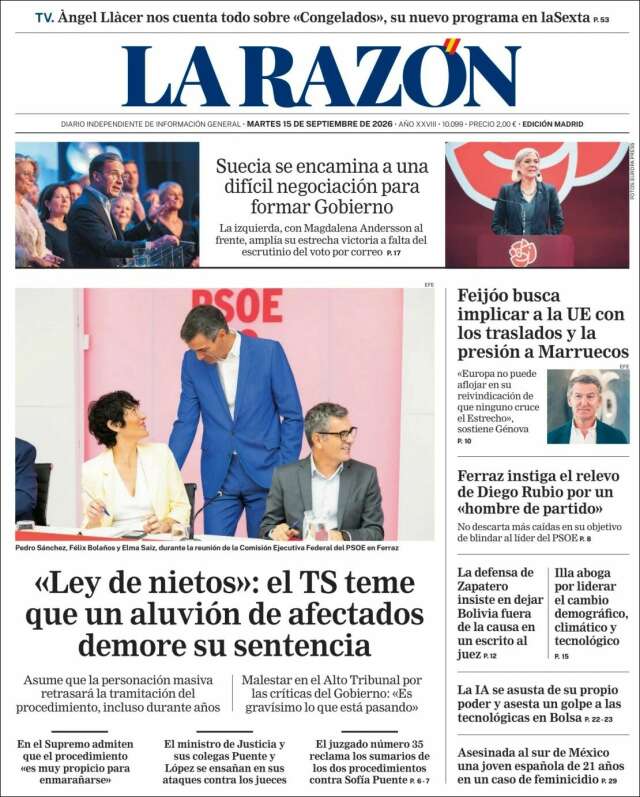 Portada de La Razón