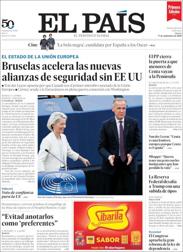 Portada de El País