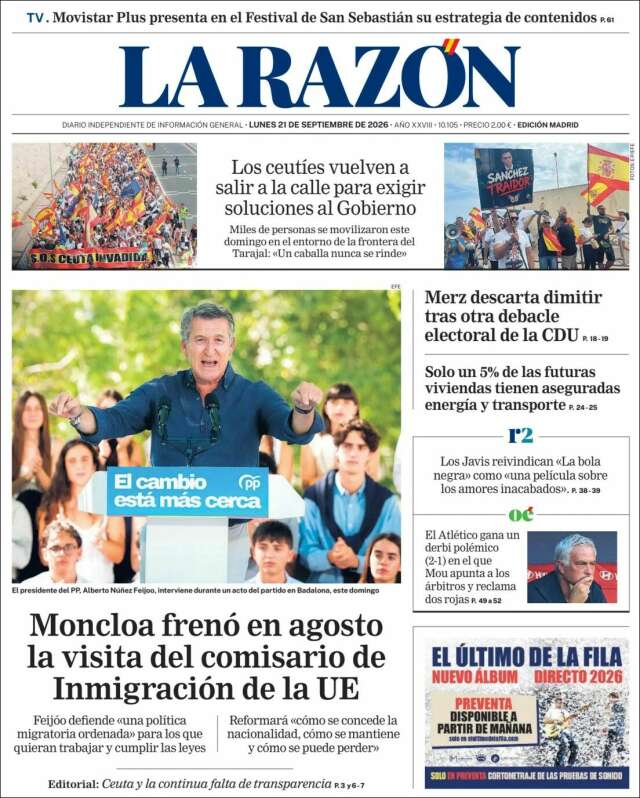 Portada de La Razón