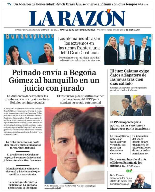 Portada de La Razón