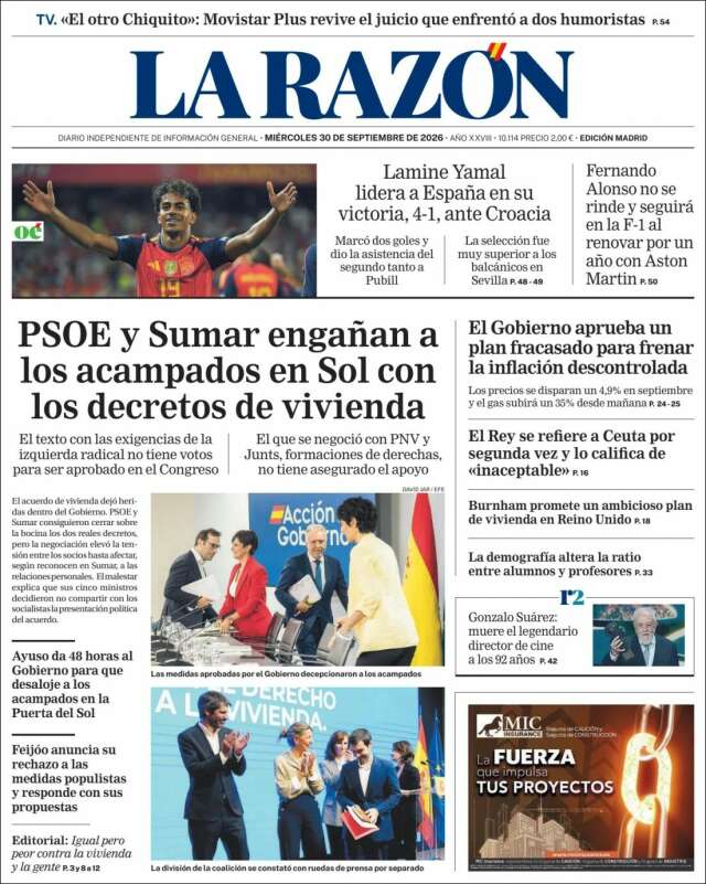 Portada de La Razón