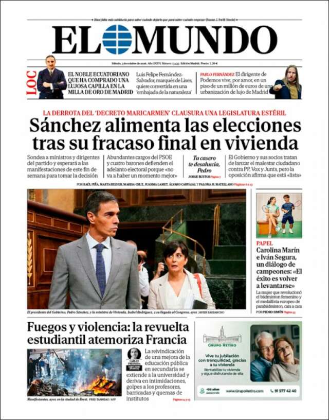 Portada de El Mundo