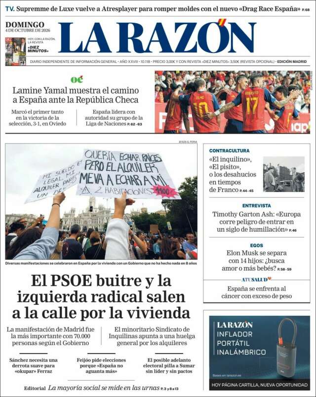 Portada de La Razón