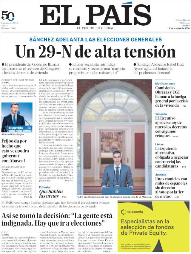 Portada de El País