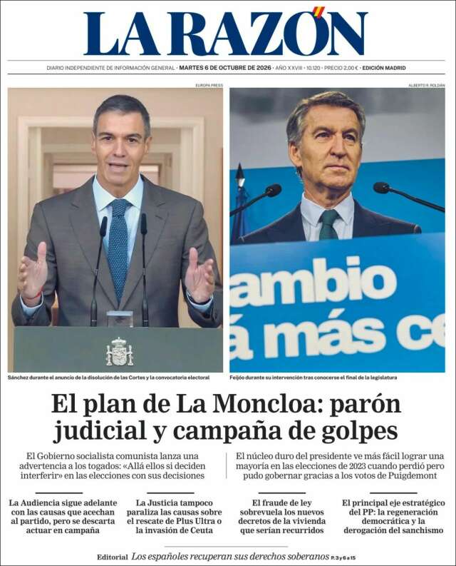 Portada de La Razón