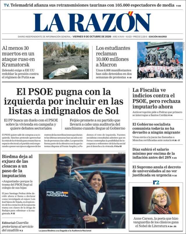 Portada de La Razón