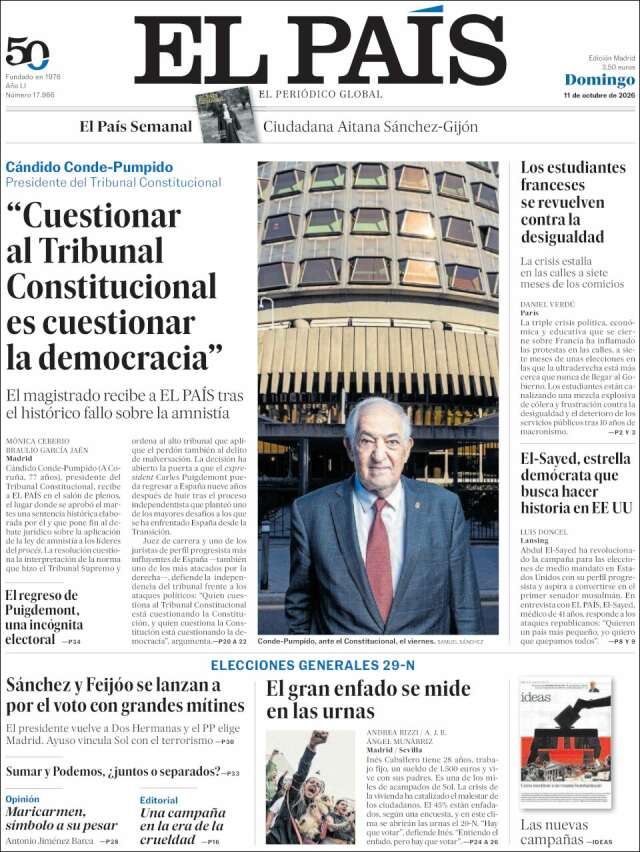 Portada de El País