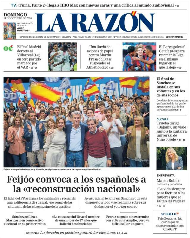 Portada de La Razón