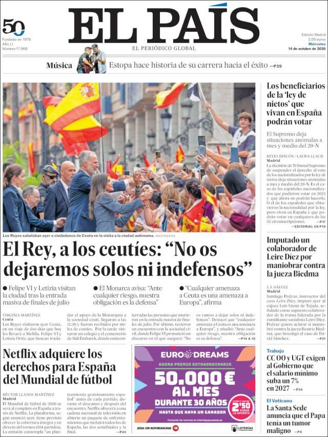 Portada de El País
