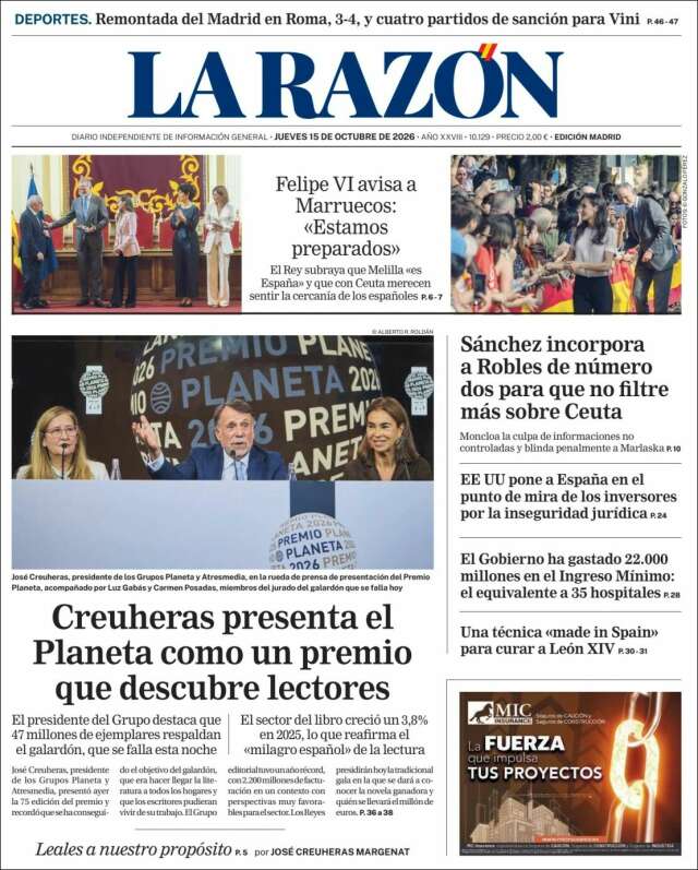 Portada de La Razón